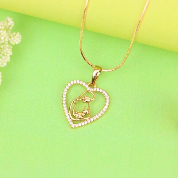 "Heart-Shaped Mom and Baby Rose Gold Pendant with Crystal Border, XPPT1272 - Picture 5 of 13